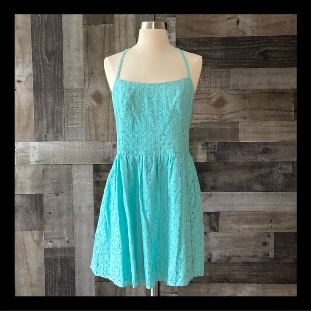 Lilly Pulitzer Elisse dress size 8 turquoise floral lace cottagecore resortwear